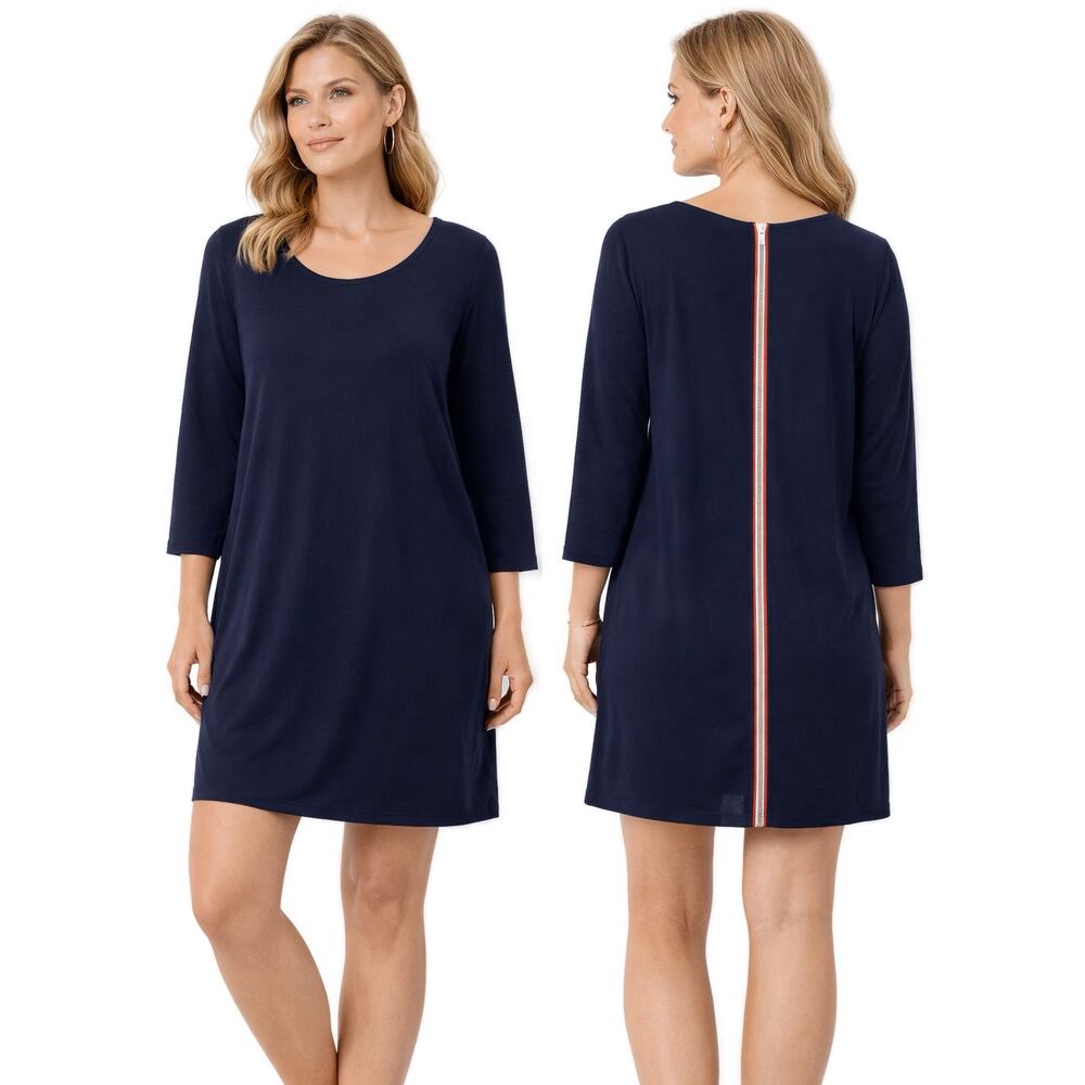 Soft Surroundings Navy Blue Shift Dress Scoop Neck 3/4 Sleeve NWT Size XL